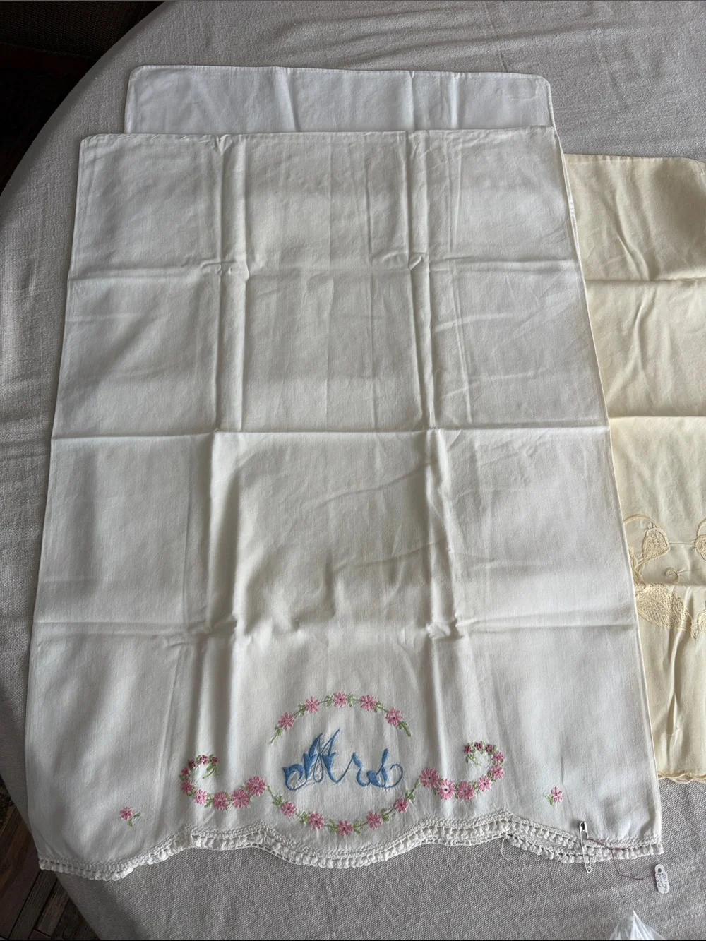Vintage handmade set of 3 embroidered pillowcases